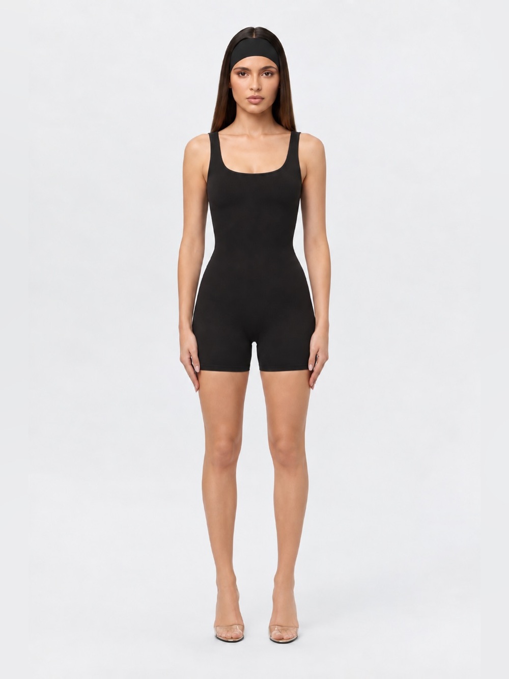 Naked Wardrobe Smooth Scoop Tank Romper Black